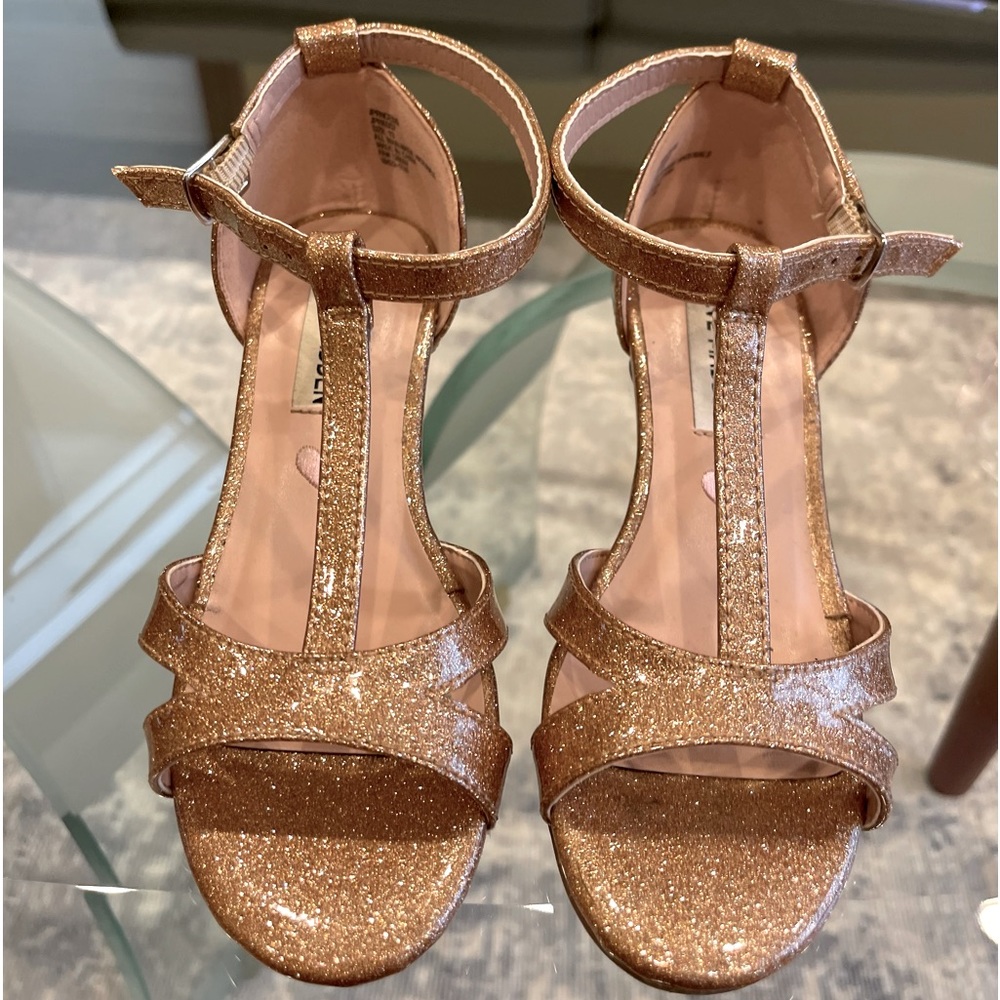 STEVE MADDEN Girl’s Princess T- Strap Sandals - Size 13 in Sparkling Gold